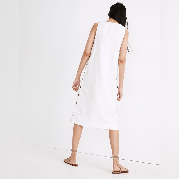 Madewell Linen & Cotton Side Button Midi Dress In Lighthouse White SIZE XS - Picture 2 of 14